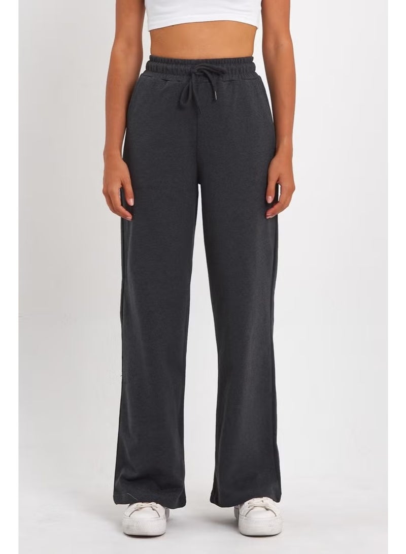 mmetalic Women's Seasonal Casual Wide Leg Side Pocket Anthracite Sweatpants - Image 3